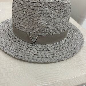 Vince Camuto Gray Straw Hat with Silver Detail
